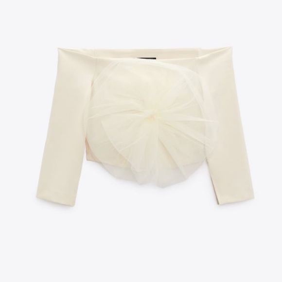 Zara Cropped Floral Tulle Cream Top NWT - Picture 6 of 12